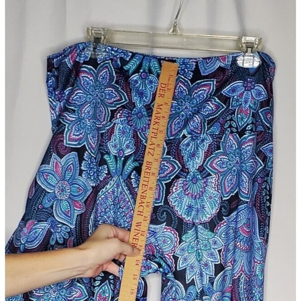 Arolina Wide Leg Pants Womens XL Blue Stretch Floral Paisley Multicolor Pull-On - Picture 7 of 11